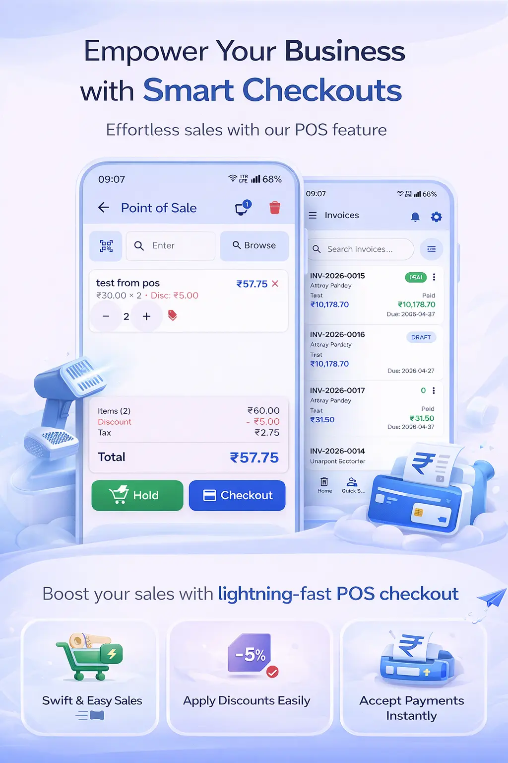 Ledgerly POS billing and smart checkout screenshots